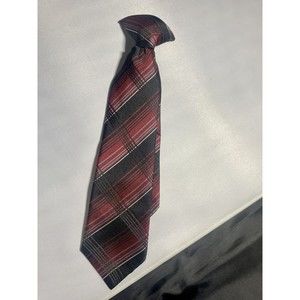 Baby Boys Neck Tie Red And Grey Plaid Dressy Clip On Suit Accessory